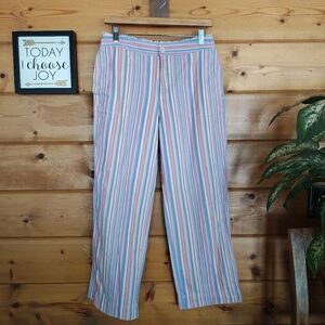 So Blue Sigrid Olsen Multi Pinstripe Crop Ankle Jeans Boho Fringe Sz 8(30) X 27"